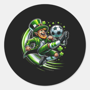 St Patricks Day Sports Leprechaun Playing Soccer B Classic Round Sticker