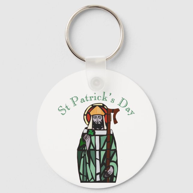St Patricks Day Stained Glass Window Design  Key Ring (Front)