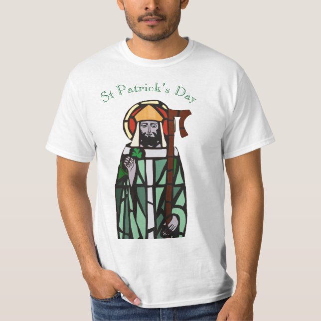 St Patricks Day Stained Glass Window Design T-Shirt (Front)