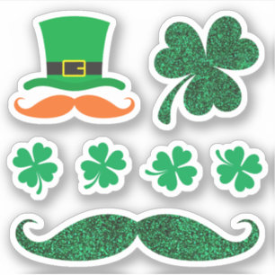St Patrick's day stickers - clover hat mustache