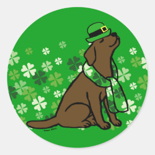 St. Patrick's Day Stylish Chocolate Labrador Classic Round Sticker