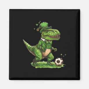 St Patricks Day T Rex Soccer Dinosaur St Patricks Magnet
