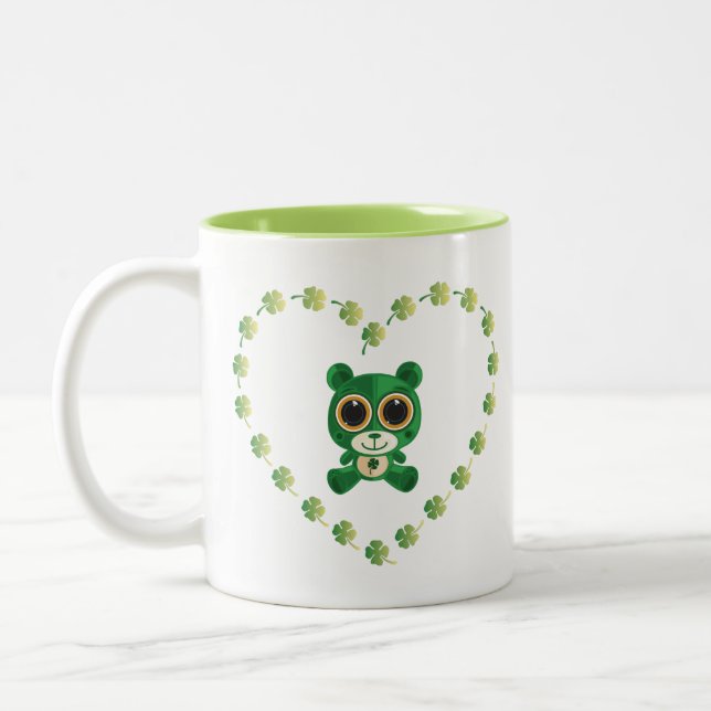 St. Patrick's Day Teddy Bear Two-Tone Coffee Mug (Left)