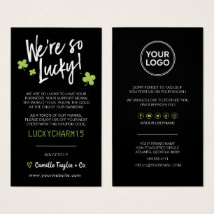 St. Patrick's Day Thank You & Discount Code Card 