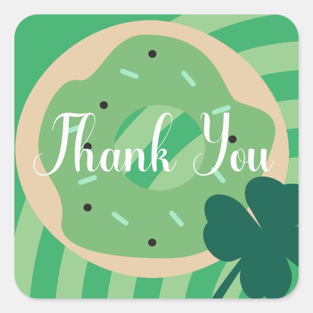 St Patricks Day Thank You Shamrock Doughnut Party Square Sticker (Front)