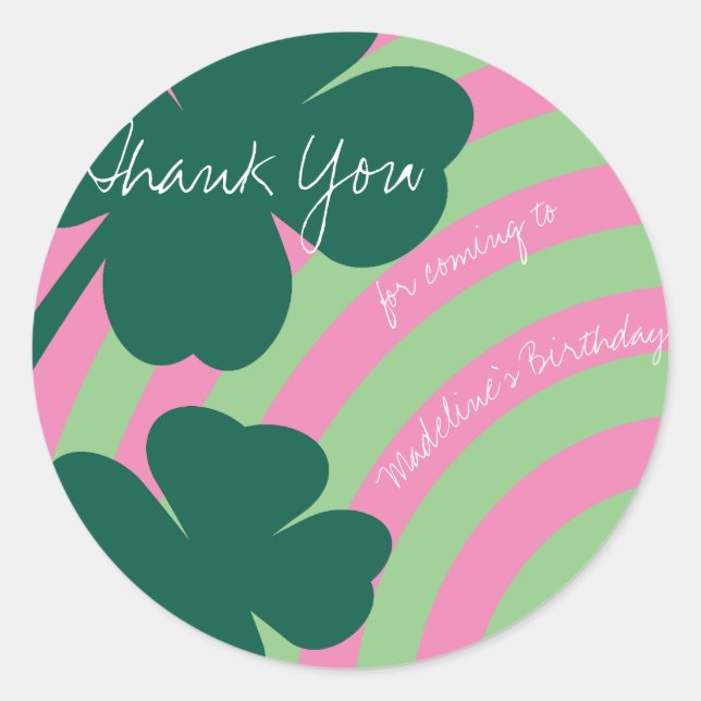 St Patricks Day Thank You Shamrock Rainbow Party Classic Round Sticker (Front)