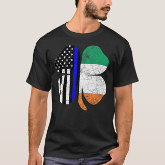 St Patricks Day Thin Blue Line American Irish Flag T-Shirt