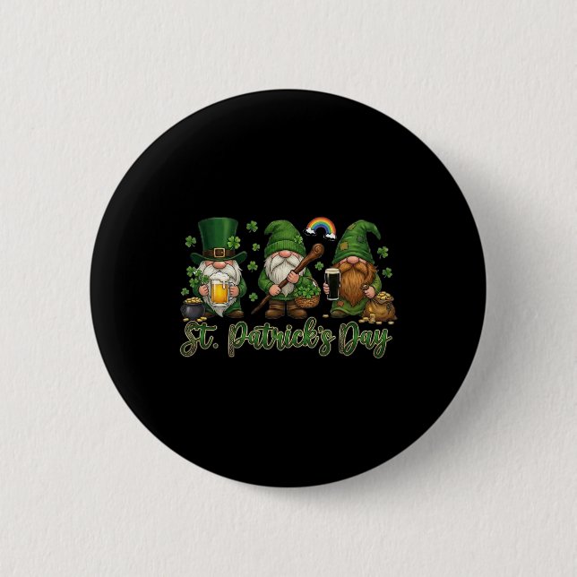 St Patricks Day Three Gnomes Drinking Beer Irish S 6 Cm Round Badge (Front)