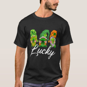 St Patrick's Day Three Gnomes Lucky Green Shamrock T-Shirt