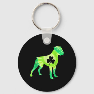 St Patricks Day Tie Dye Boxer Dog Shamrock Irish Key Ring