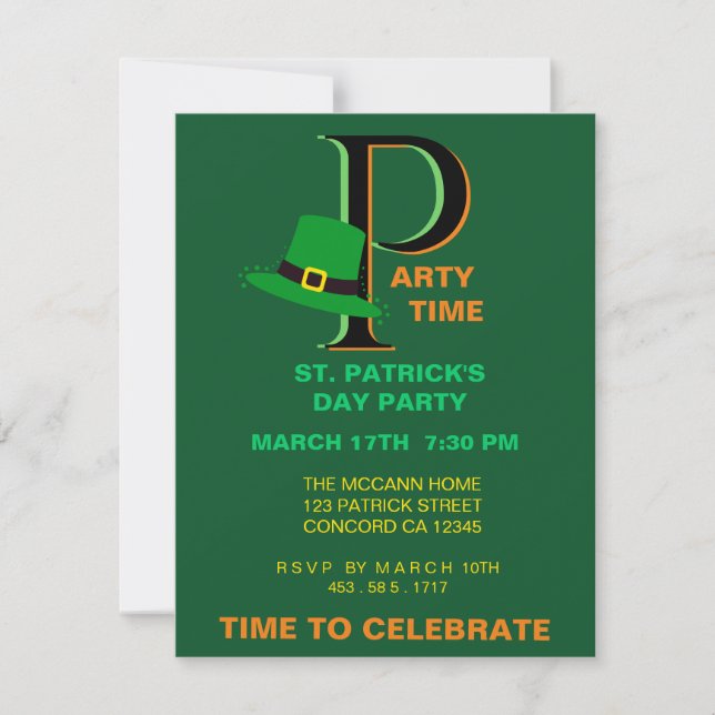 St. Patrick's Day Time to Celebrate  Invitation (Front)