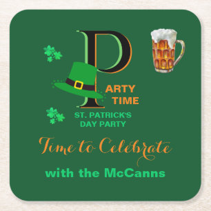St. Patrick's Day Time to Celebrate    Square Paper Coaster