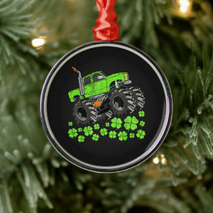 St Patricks Day Toddler Lucky Monster Truck Metal Ornament