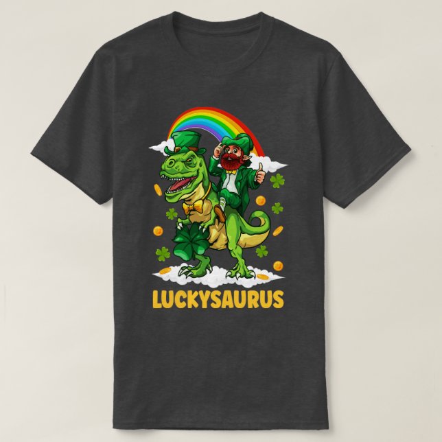 St Patricks Day Trex Dino Leprechaun T Rex Dinosau T-Shirt (Design Front)