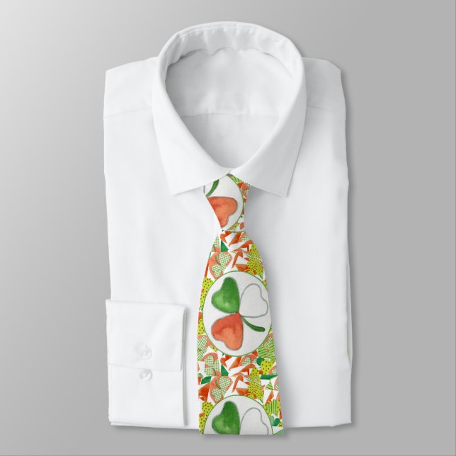 St. Patrick's Day Tri-Colour Shamrock Tie (Tied)