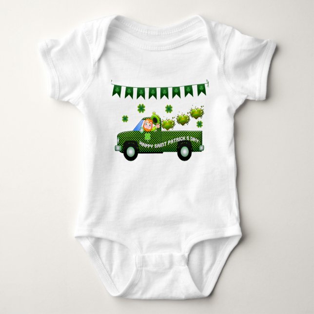 St Patrick's Day Truck Baby Bodysuit (Front)
