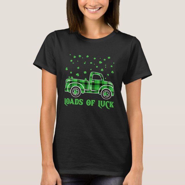 St Patrick's Day Truck Buffalo Plaid Shamrock load T-Shirt (Front)