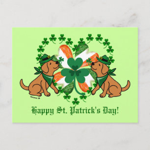 St. Patrick's Day Two Fox Red Labradors  Postcard