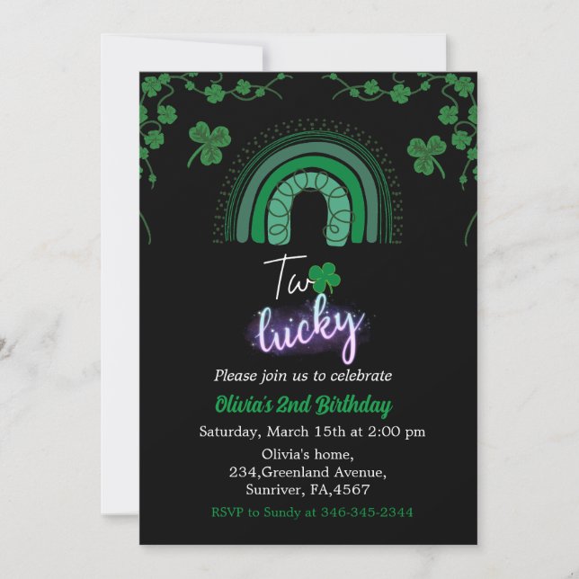 St Patrick's day two lucky 2nd birthday party  Invitation (Front)