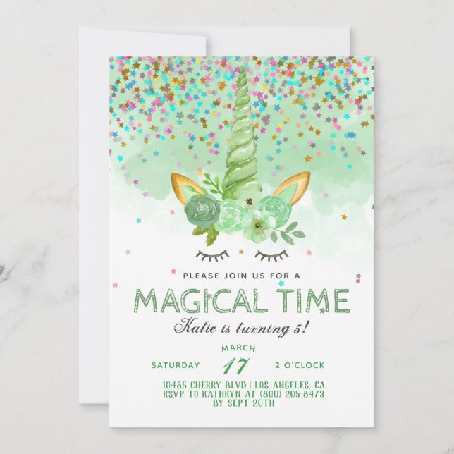 St. Patrick's Day Unicorn Birthday Invitation (Front)