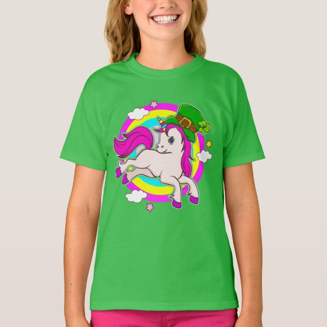 St Patricks Day Unicorn Leprechaun T-Shirt (Front)