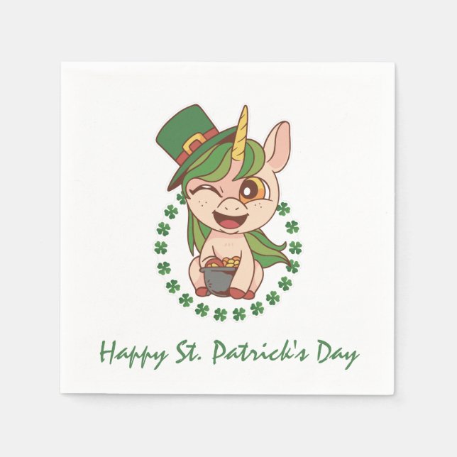 St Patricks Day Unicorn Napkin (Front)