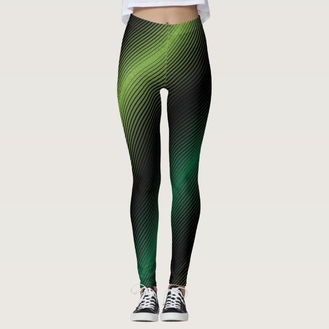 St Patricks Day Variable Green Lines Leggings (Front)