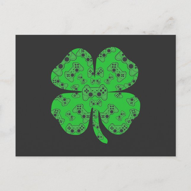 St Patricks Day Video Game Controller Shamrock  Holiday Postcard (Front)