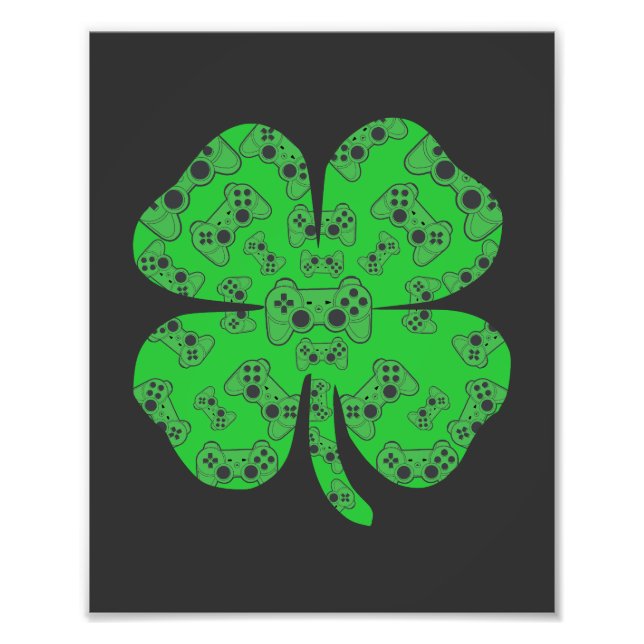St Patricks Day Video Game Controller Shamrock  Photo Print (Front)