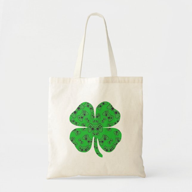 St Patricks Day Video Game Controller Shamrock  Tote Bag (Front)