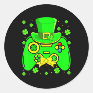 St Patricks Day Video Game Gaming Gamer Gifts Kids Classic Round Sticker
