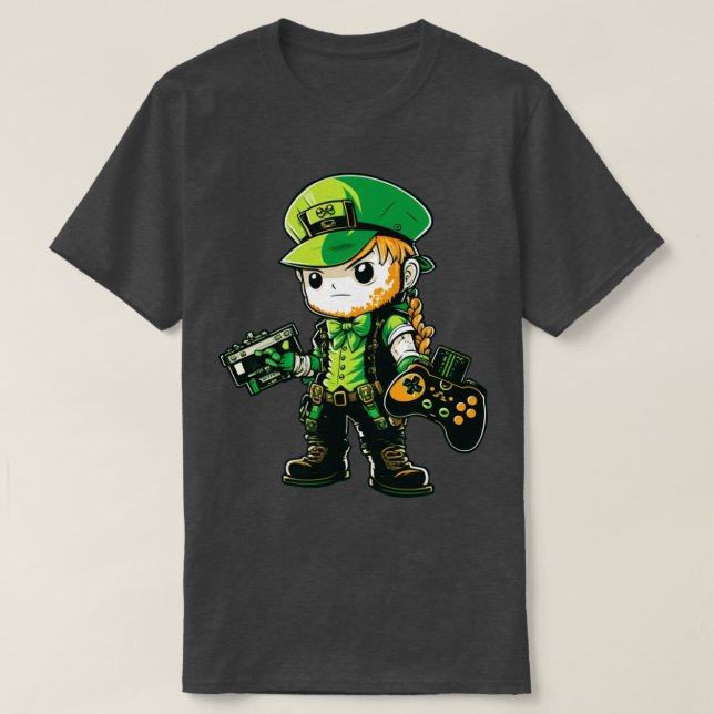 St Patricks Day Video Game Shirt Gamer Leprechaun6 (Design Front)