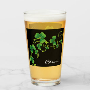 St. Patricks Day Vine & Clover Glass-Custom Name Glass