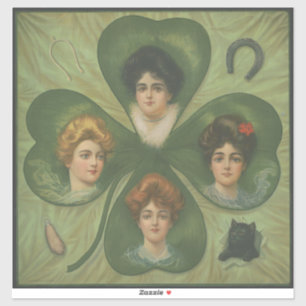 St. Patrick's Day Vintage Clover Lady Luck Art