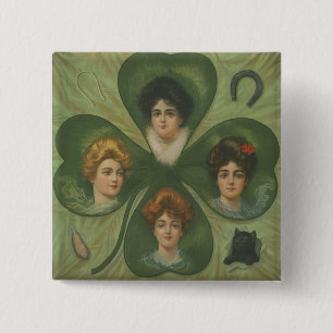 St. Patrick's Day Vintage Clover Lady Luck Art 15 Cm Square Badge