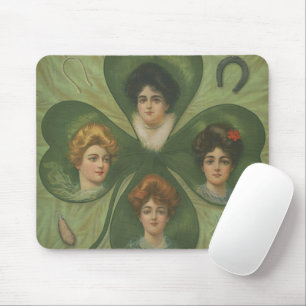 St. Patrick's Day Vintage Clover Lady Luck Art Mouse Pad