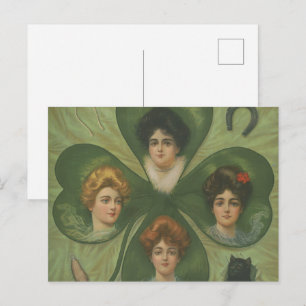 St. Patrick's Day Vintage Clover Lady Luck Art Postcard