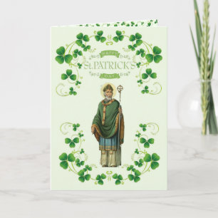 St. Patricks Day Vintage Green Clover Shamrock  Holiday Card