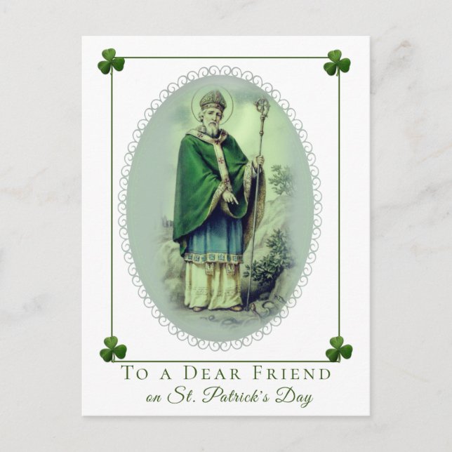 St. Patrick's Day Vintage shamrock red heart Postcard (Front)