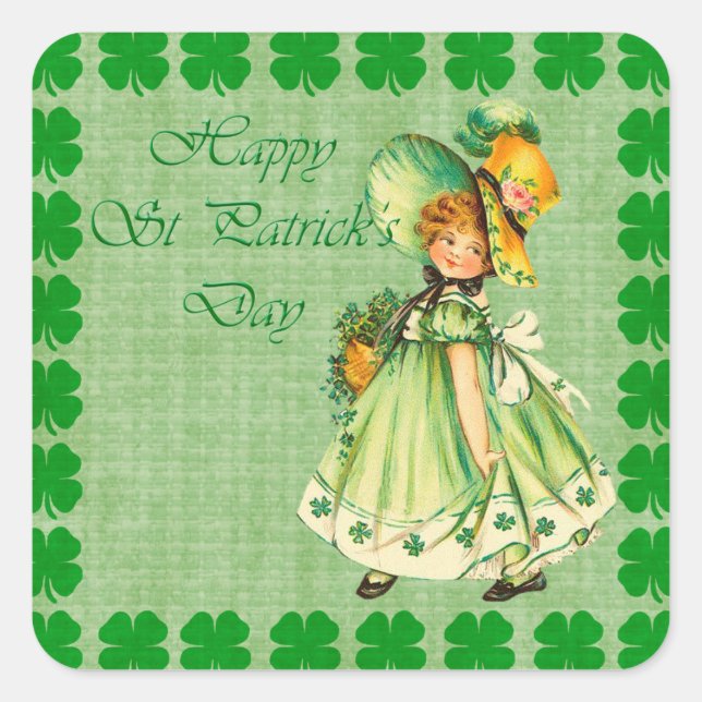 St Patrick's Day Vintage Square Sticker (Front)