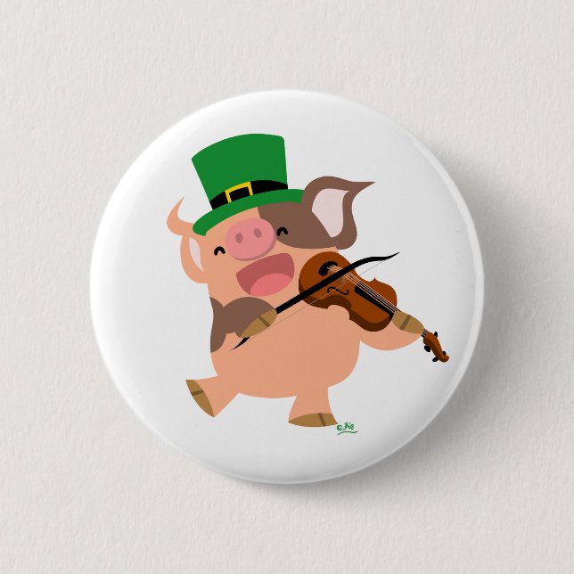 St Patrick's Day violinist pig button badge (Front)