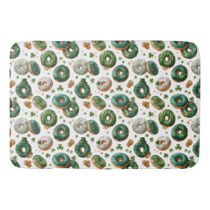 St Patricks Day Watercolor Donut & Shamrock Bath Mat