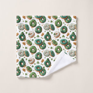St Patricks Day Watercolor Donut & Shamrock Bath Towel Set