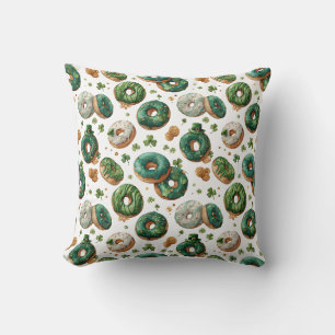 St Patricks Day Watercolor Donut & Shamrock Cushion