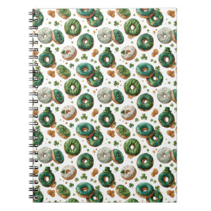 St Patricks Day Watercolor Donut & Shamrock Notebook