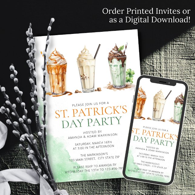  St. Patricks Day Watercolor Shamrock Milkshake Invitation (.)