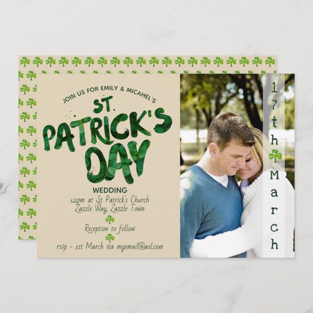 St Patrick's Day WEDDING Invitation - ADD PHOTO (Front/Back)