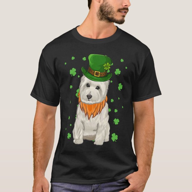 St Patricks Day West Highland White Terrier Shamro T-Shirt (Front)