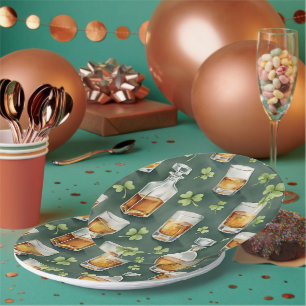 St. Patrick's Day Whiskey and Shamrocks Pattern Paper Plate