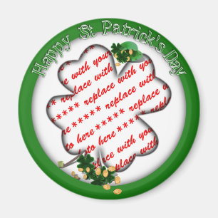 St Patrick's Day White Shamrock Photo Frame Magnet